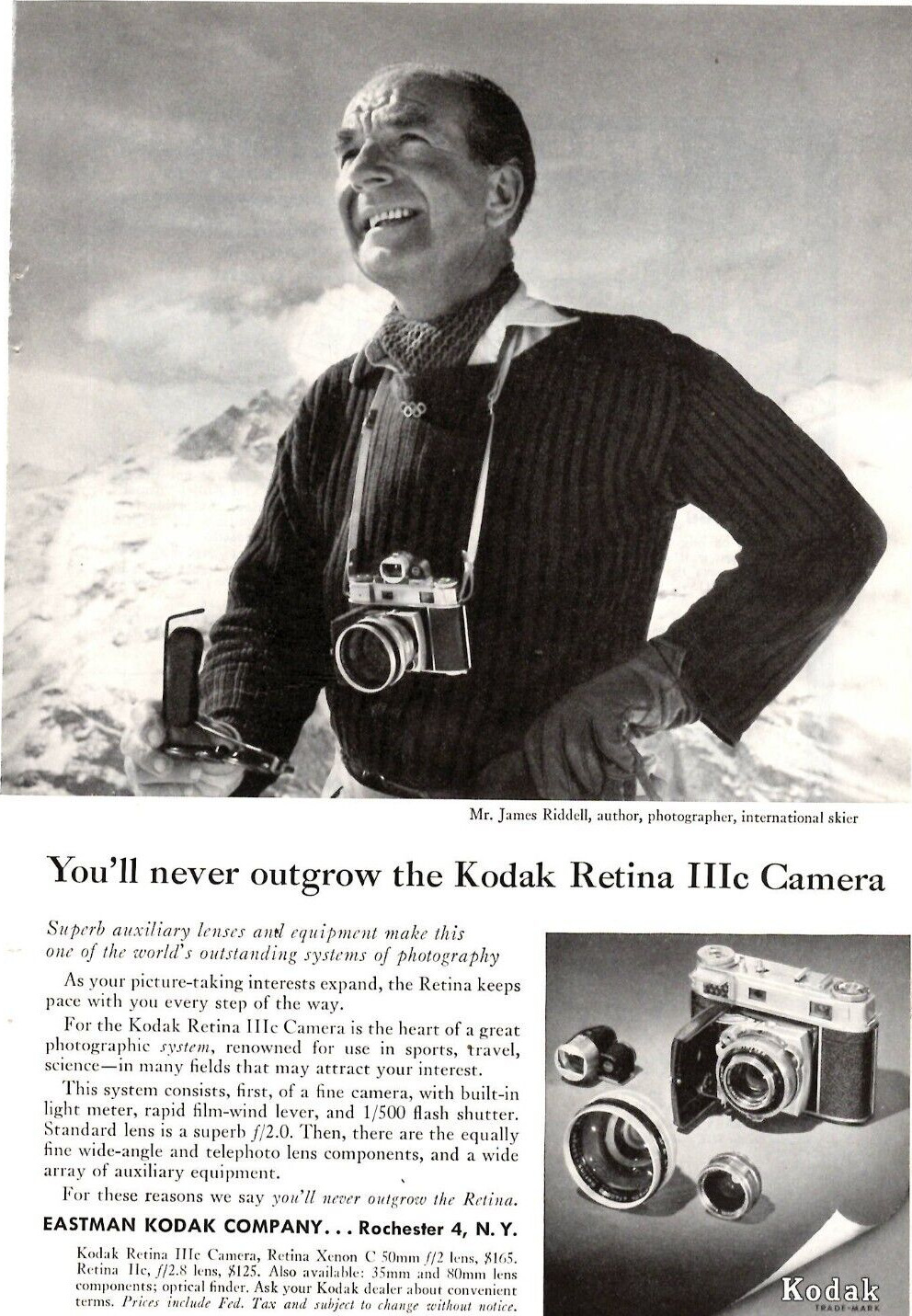 1957 Print Ad Eastman Kodak Retina IIIc Camera James Riddell Author photographer