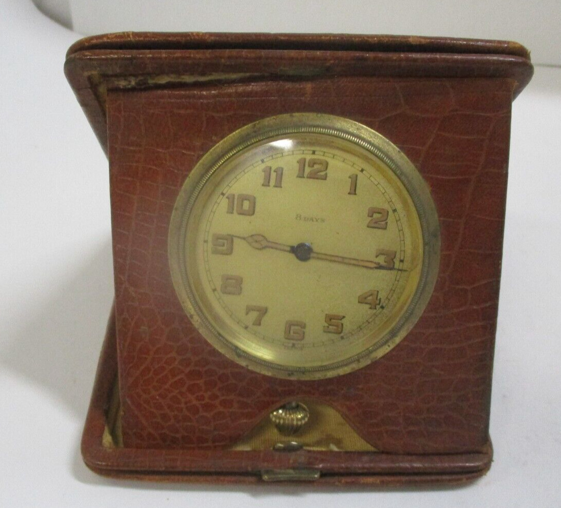 antique Octava Watch Co. 8 Day 15 day Travel Clock ostrich sterling Case Swiss