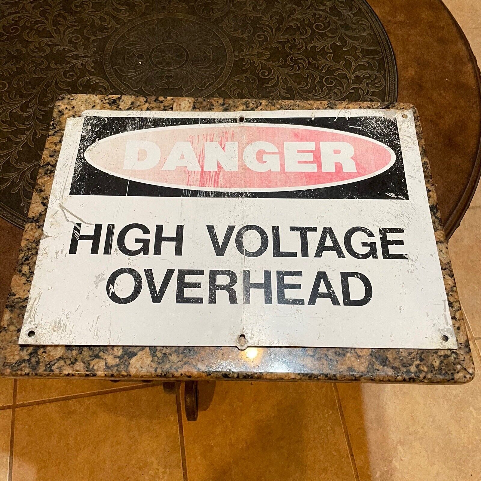 Vintage DANGER HIGH VOLTAGE OVERHEAD Safety Sign,Industrial,Retro 20'' X 14''