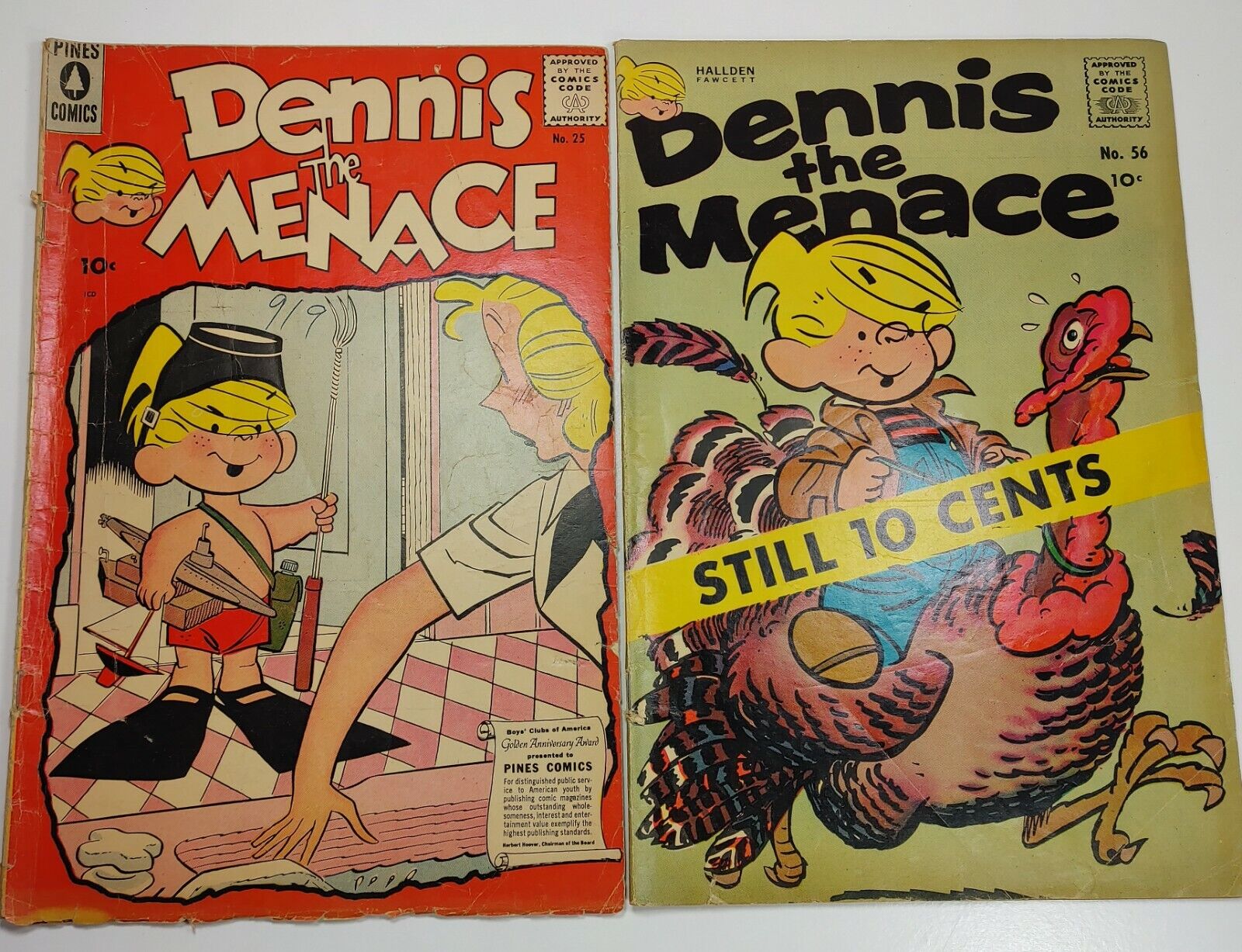 Vintage Pines Comics Dennis the Menace Steel 10 Cents No. 25 And No. 56 Lot Of 2