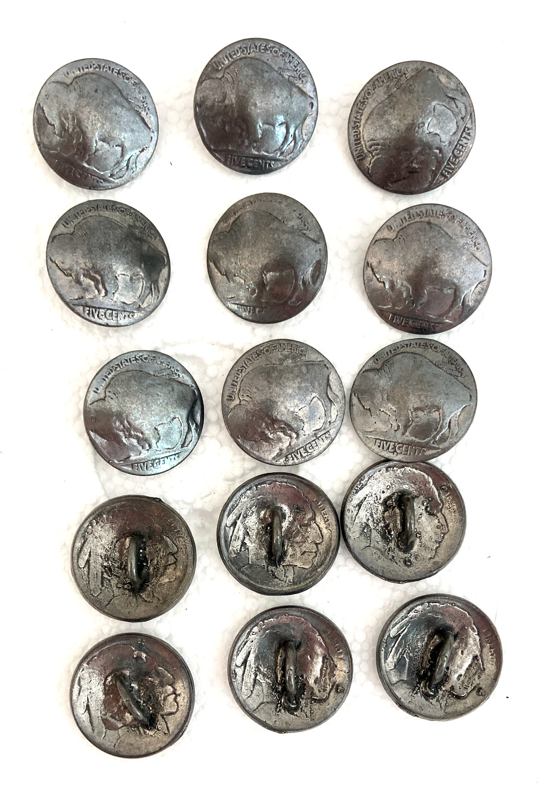 Lot of 15-Vintage Buffalo Nickel Coin Buttons- Silver Tone- 20 mm or  3/4\