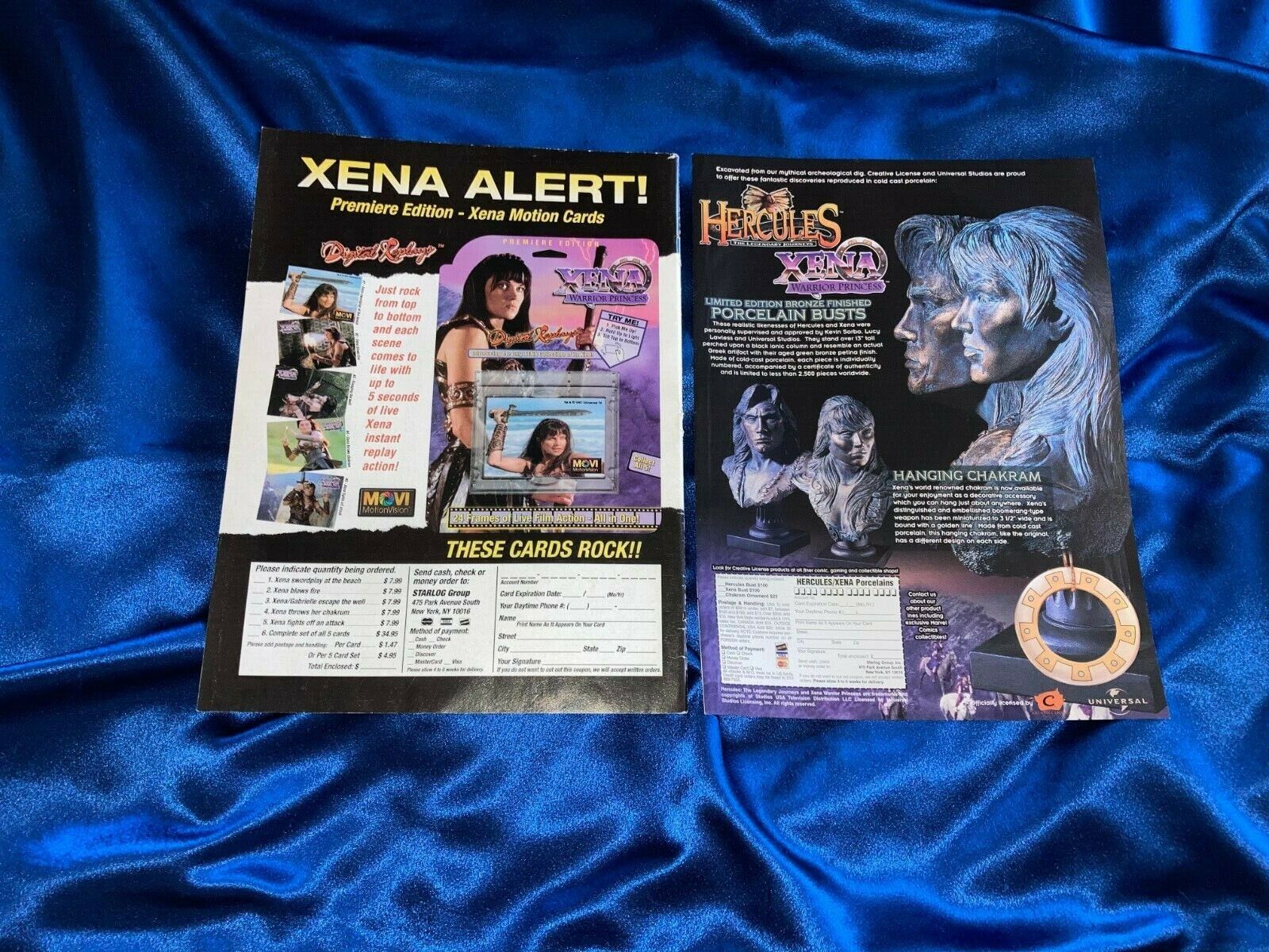 LOT of two ADs for the Xena & Hercules Busts, Chakram Ornament, & Digital Cards