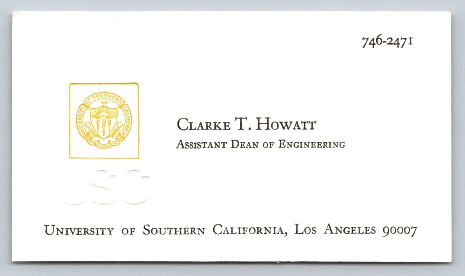 Vintage Business Card Clarke Howatt USC College Los Angeles University CA