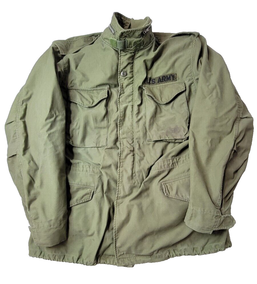 US Army Vintage Vietnam Military M65 Hooded OG Sateen Field Jacket Mens Large L