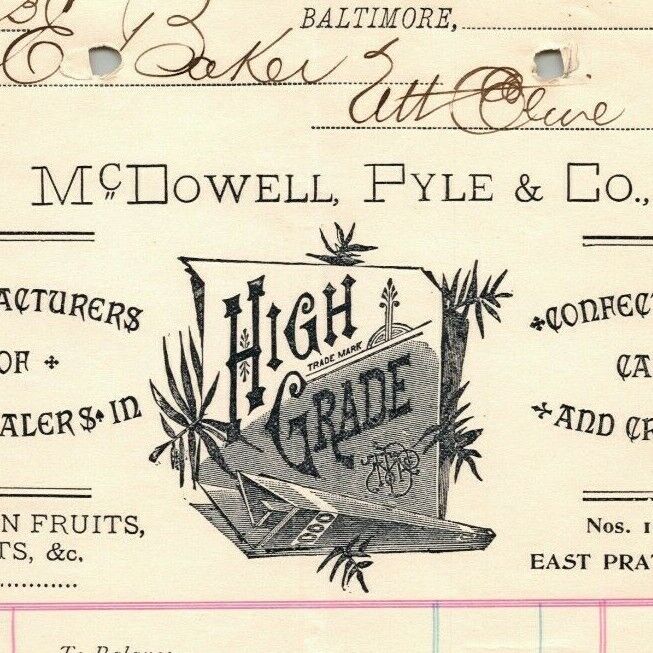 1898 Letterhead McDowell, Pyle & Co. Foreign Fruits Baltimore Ephraim Baker* 