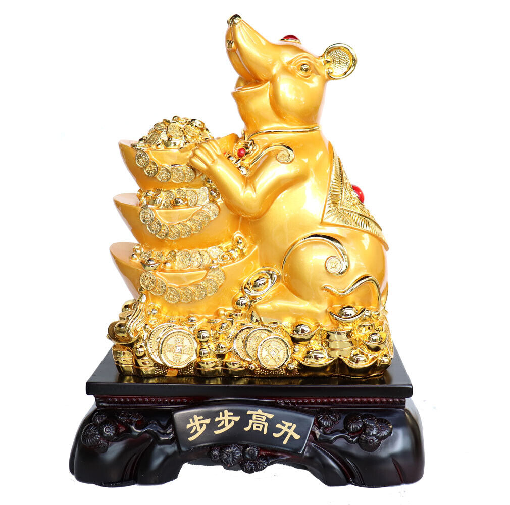 Big Chinese Zodiac Rat Statue with Coins and Ingots