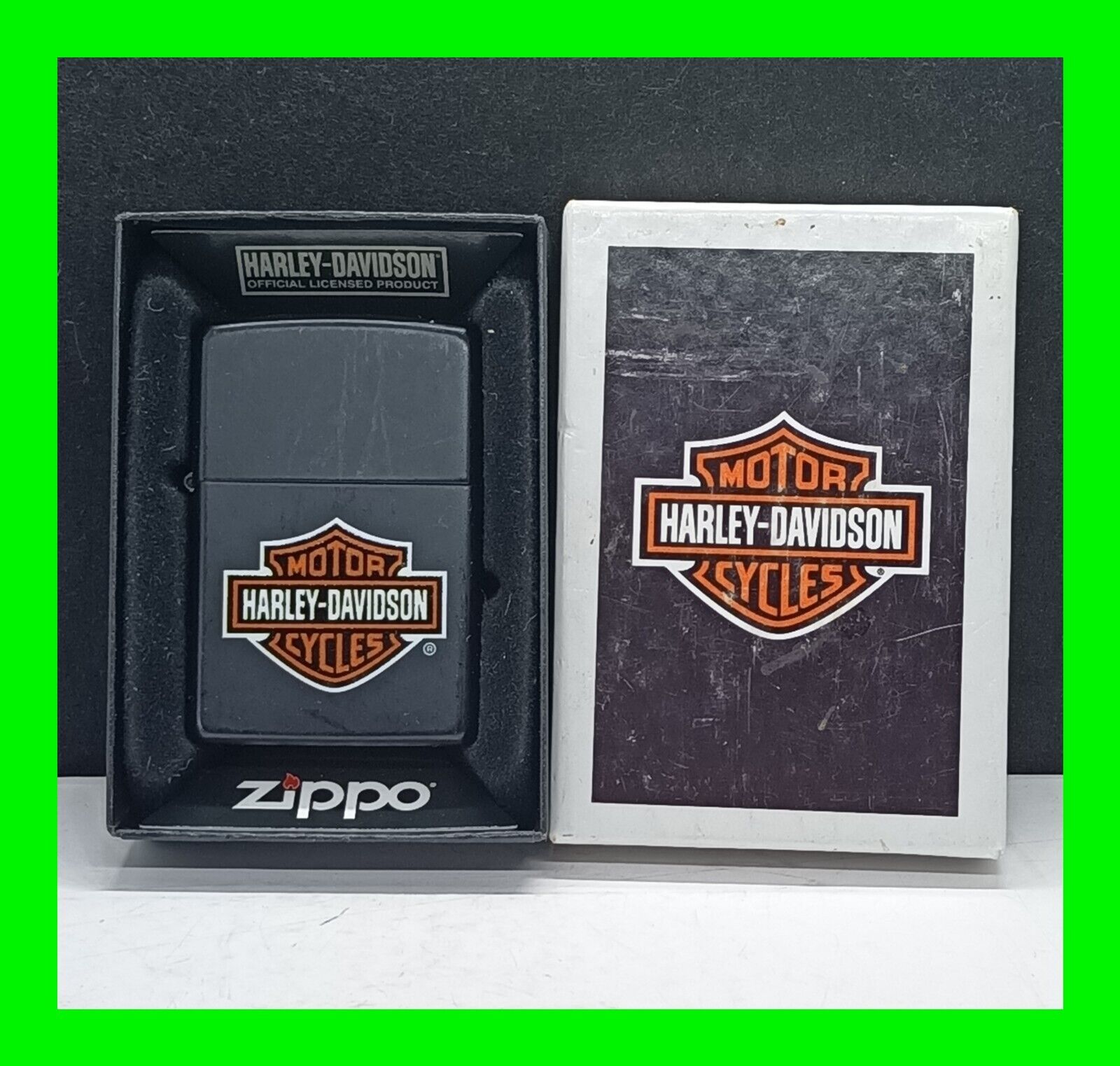 Unfired Matte Black And Orange Harley Davidson Zippo Lighter With Box ~ Sealed 