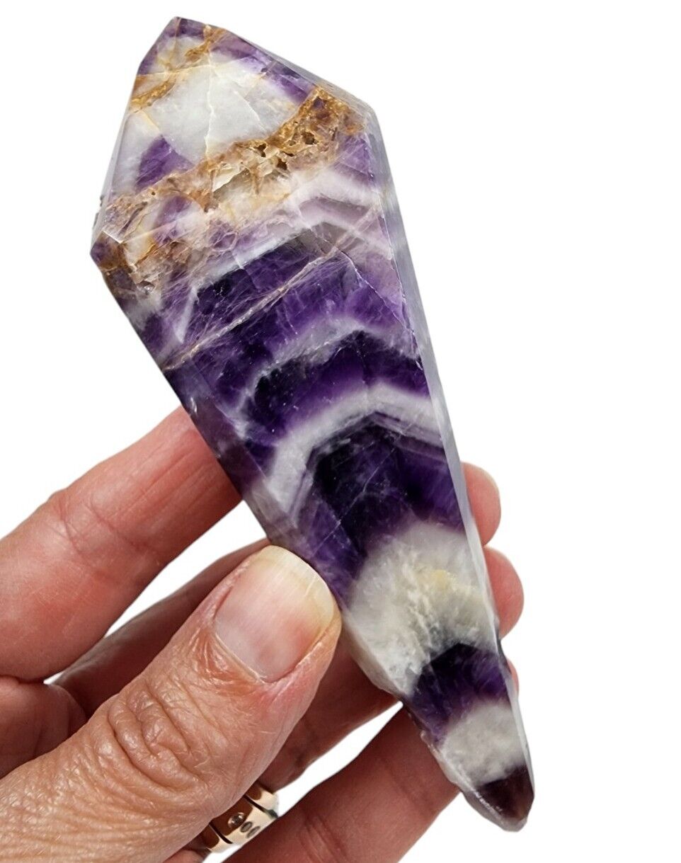 Amethyst Chevron Double Terminated Crystal Polished Point Brazil 87.9 grams