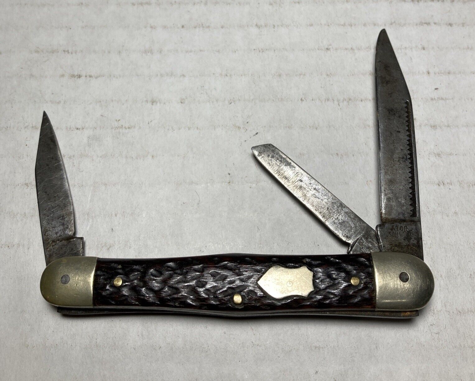 Vtg Ator Bone Handle 3 Blade Pocket Knife Solingen Germany Carl Friedrich Ern