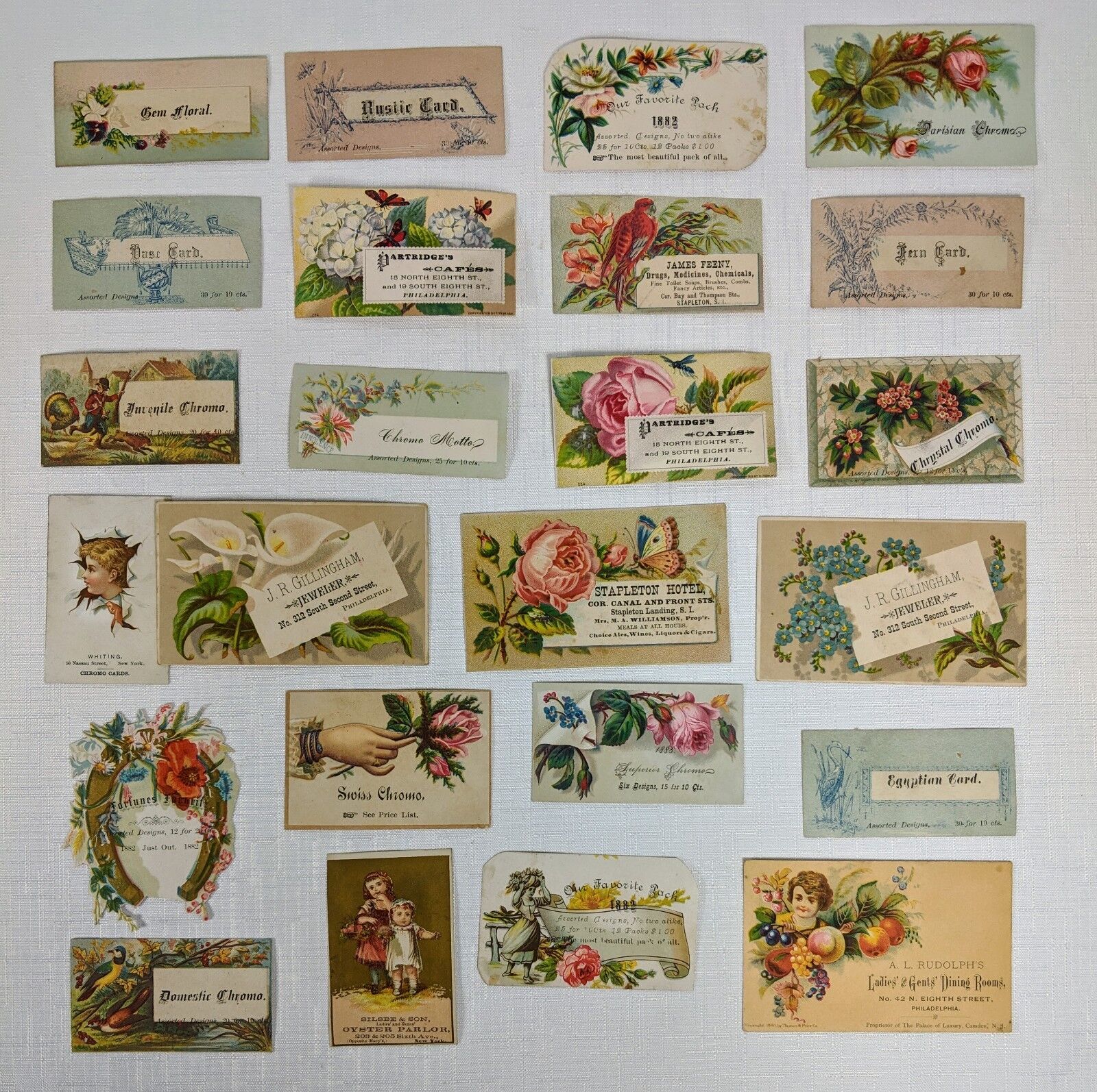Set of 24 Victorian Advertising Trade Cards NY Phila PA Region 1880's
