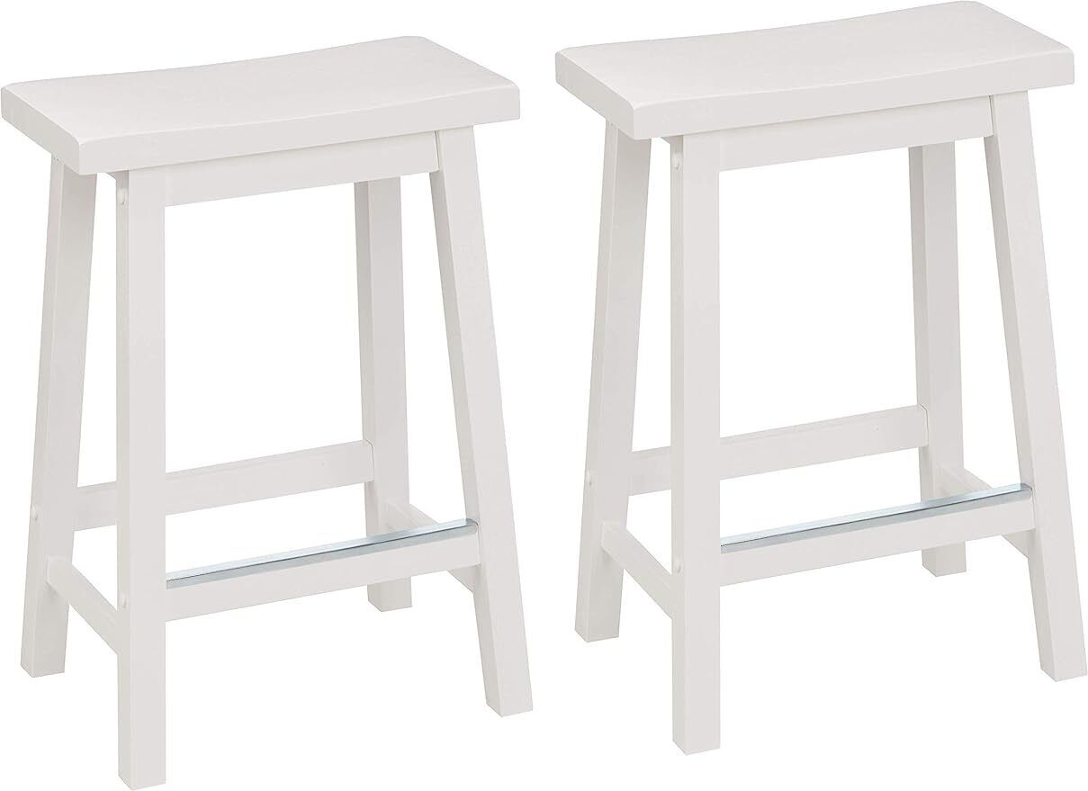 Solid Wood Saddle-Seat Kitchen Counter-Height Stool, 24-Inch , White - Set of 2