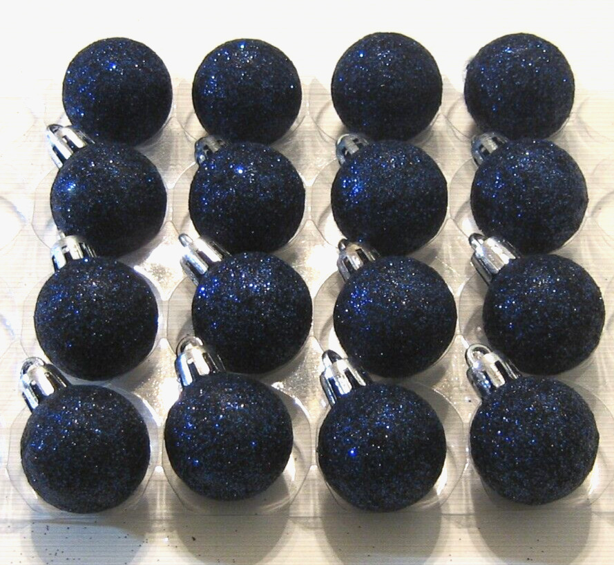 Christmas Midnight Blue Ornaments Mini Balls Glitter Non Shatter 7/8\