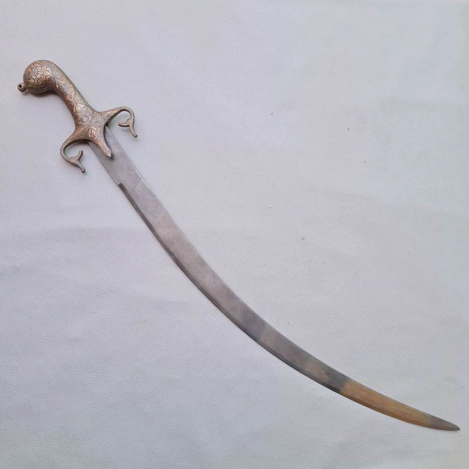 Vintage Mughal Islamic Indo-Persian Silver Damascened  Wootz Smashir Sword 
