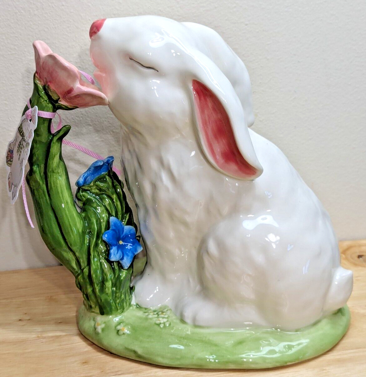 SALE NEW Blue Sky Clayworks EASTER Bunny Sniffing Flowers Sitting Figurine NWT