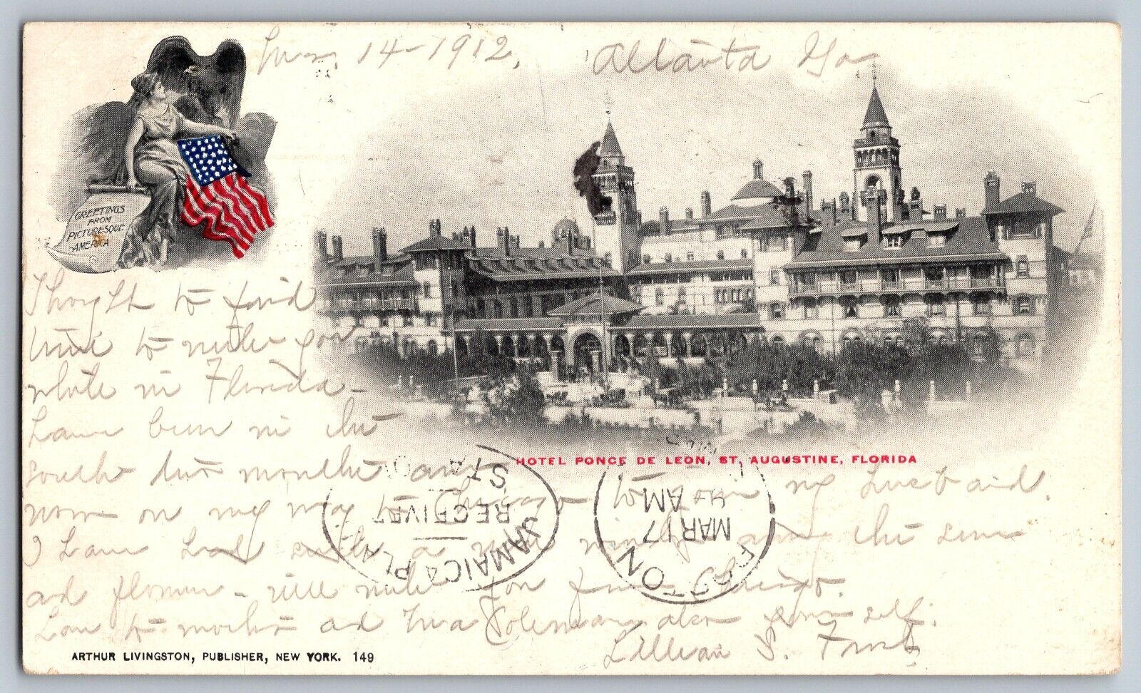 St. Augustine, Florida FL - Hotel Ponce De Leon - Vintage Postcard - Posted
