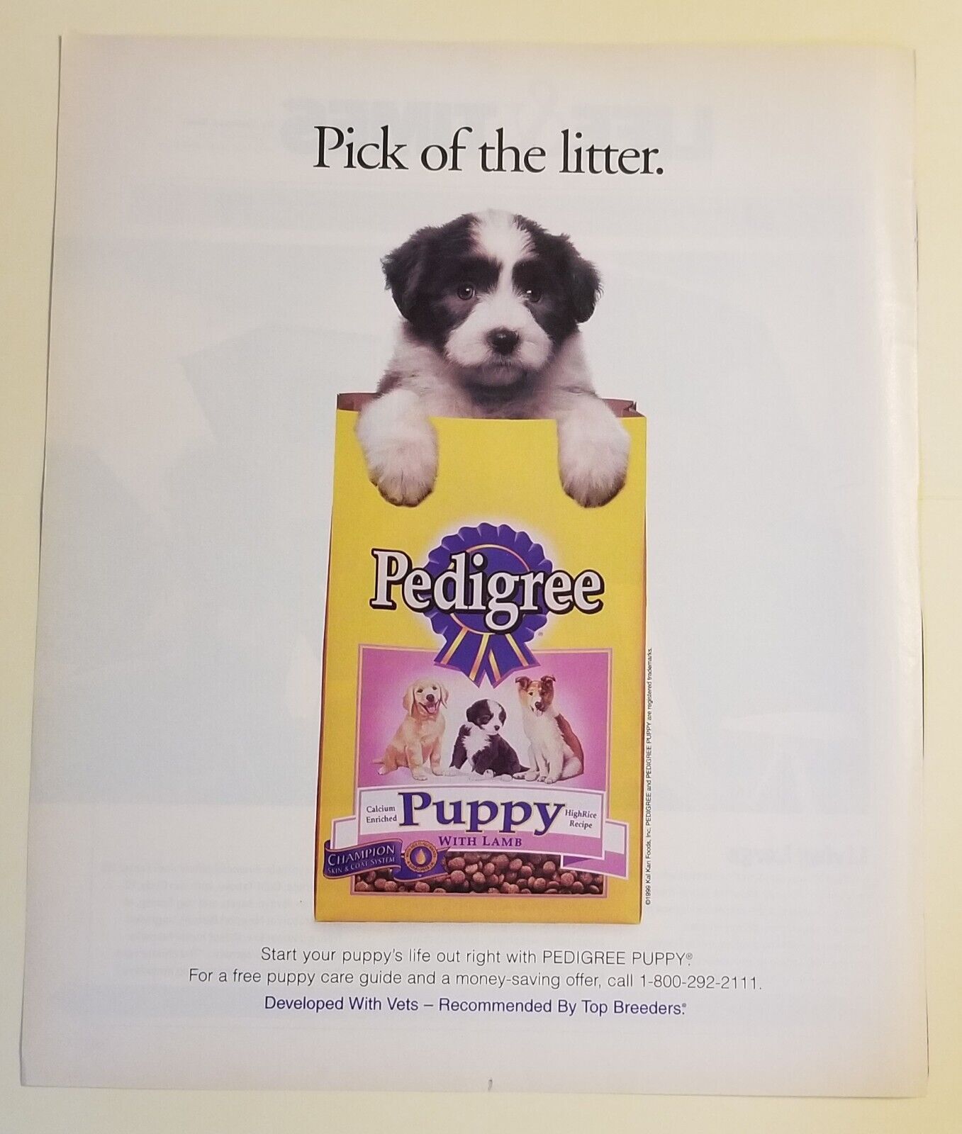 Pedigree Puppy With Lamb Dog Food 1999 Print Advertisement