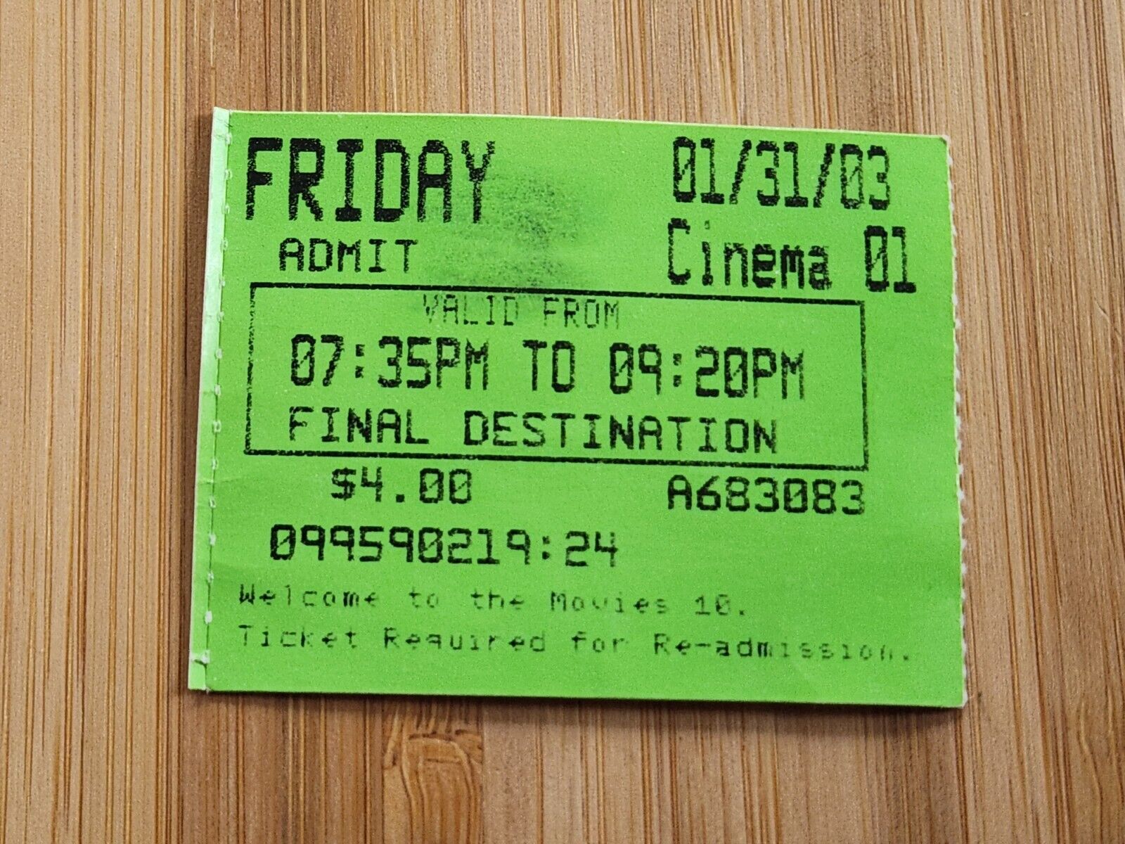 Final Destination Ticket Stub  Final Destination Movie Ticket Stub 2003 Vintage
