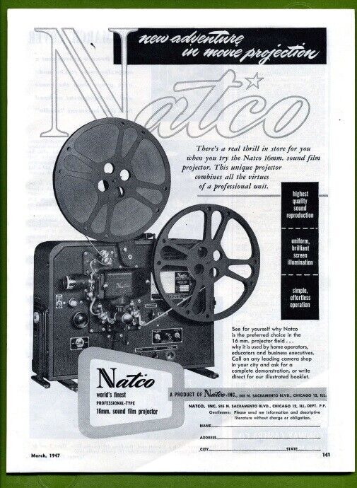 Natco 16mm Sound Film Projector vintage 1947 Print Ad