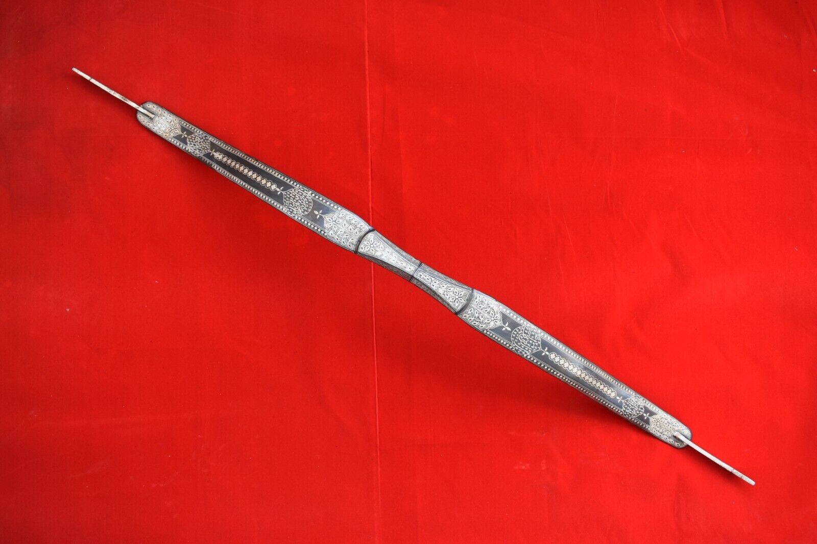 Vintage mughal islamic silver damascened bow archery collectible decorative bow