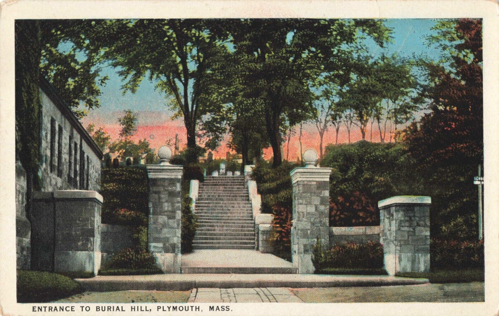 Plymouth MA Massachusetts, Entrance to Burial Hill, Vintage Postcard