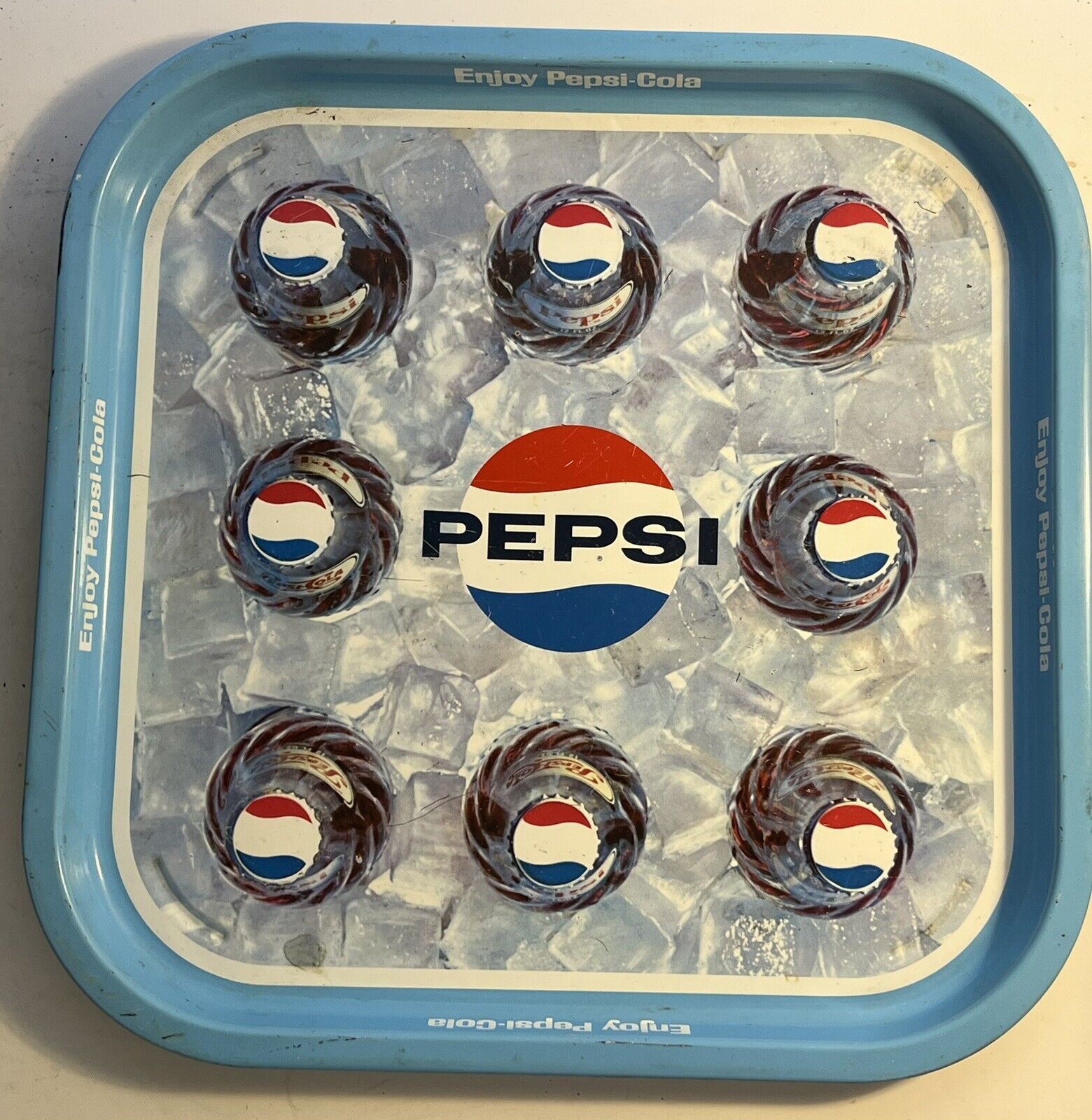 Vintage 1960s Pepsi Cola Pop Soda Advertising Tray Bar Serving Tray 13 1/4”