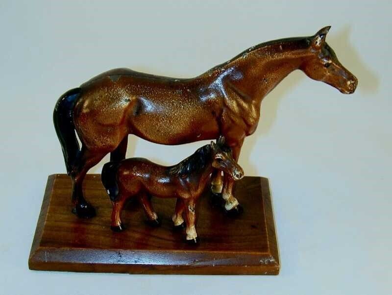 1940s Cast Iron Decorative Figurine Horses Mare Foal