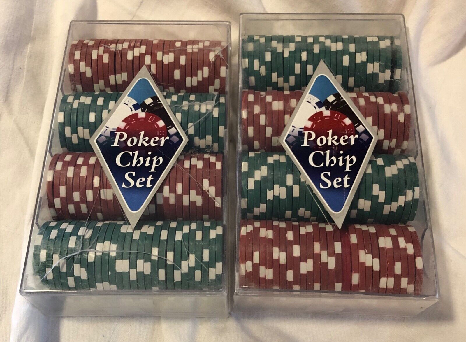 Vintage 208-Total Wood Poker Chips Red Green w/White Accents Games