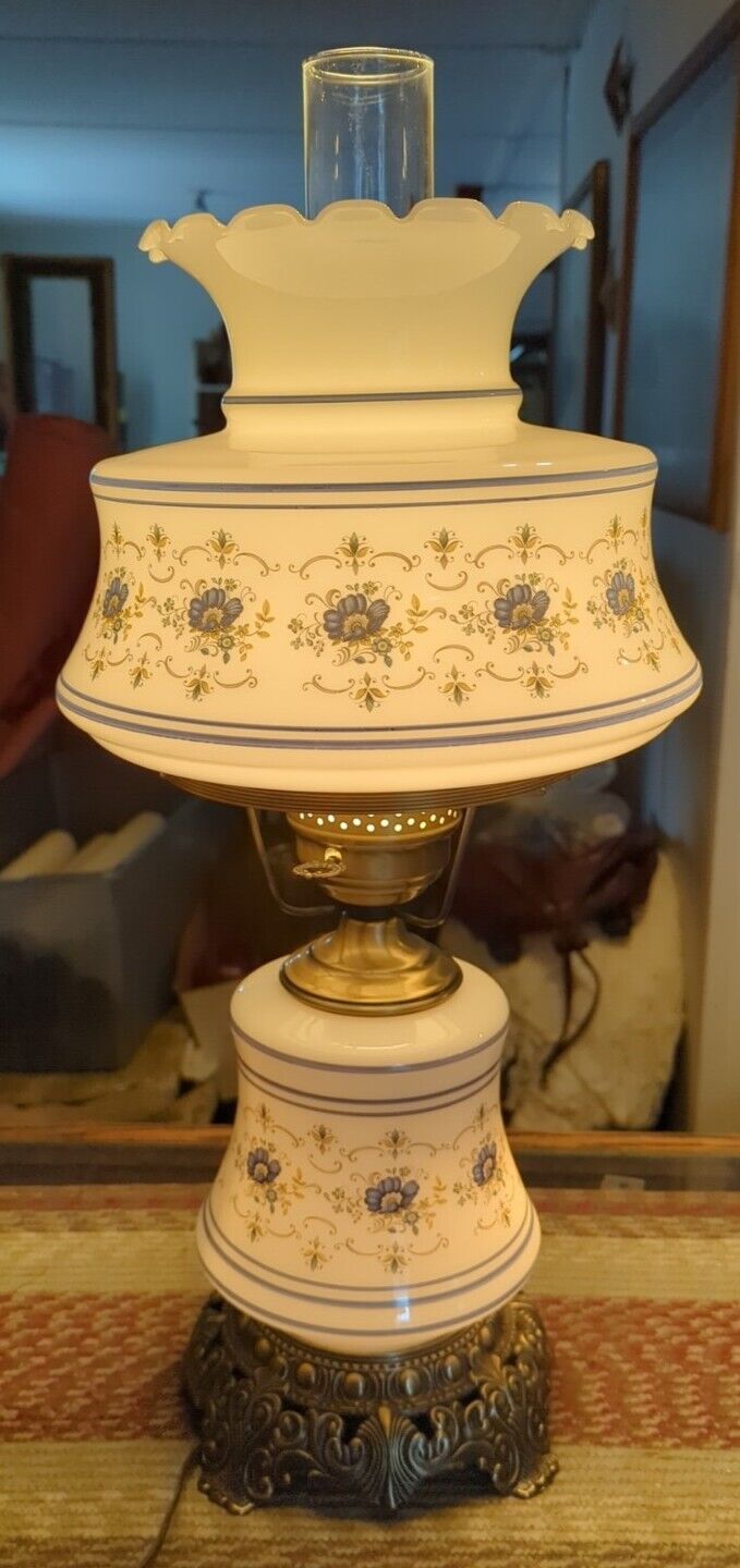 Large Vintage Original GWTW Glass Globe Hurricane Lamp Floral 23\