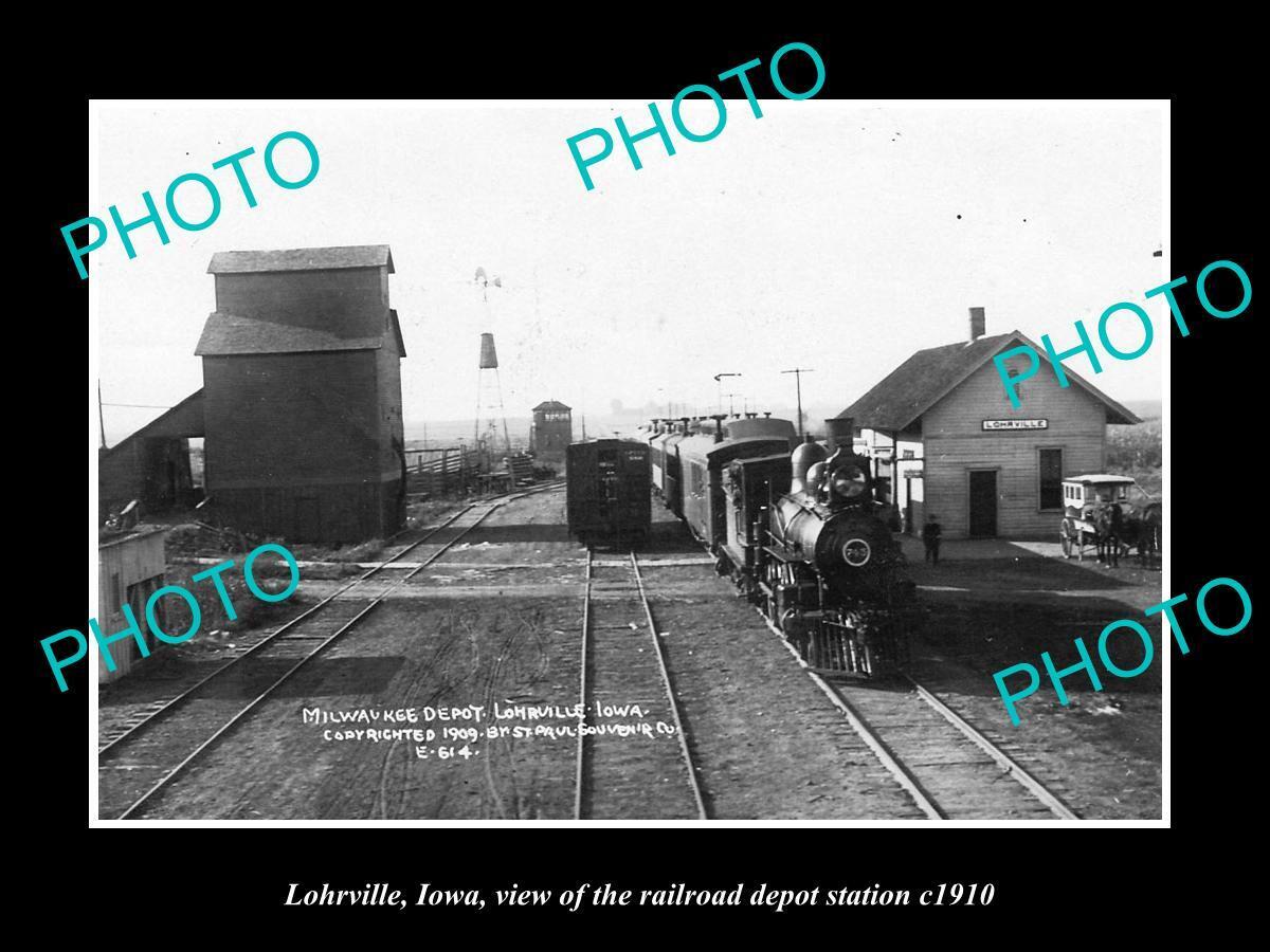 OLD 8x6 HISTORIC PHOTO OF LOHRVILLE IOWA THE RAILROAD DEPOT STATION c1910