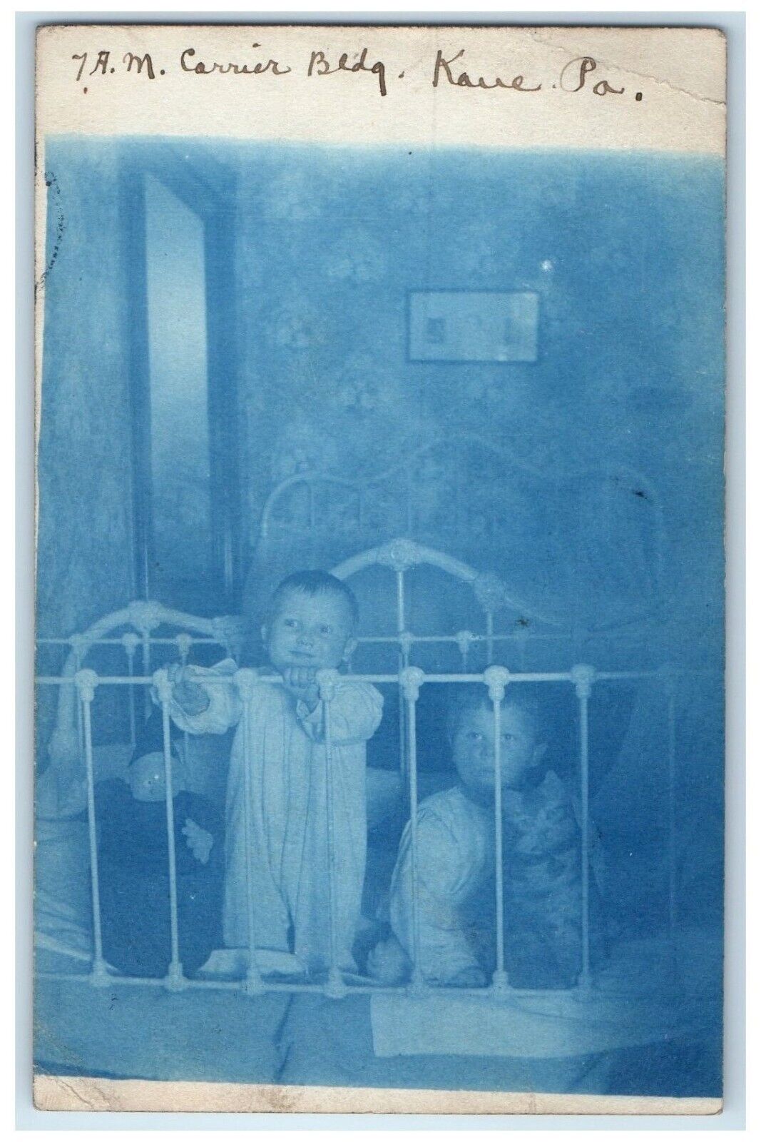 1907 Babies Crib Kane Johnsonburg Pennsylvania PA RPPC Photo Antique Postcard