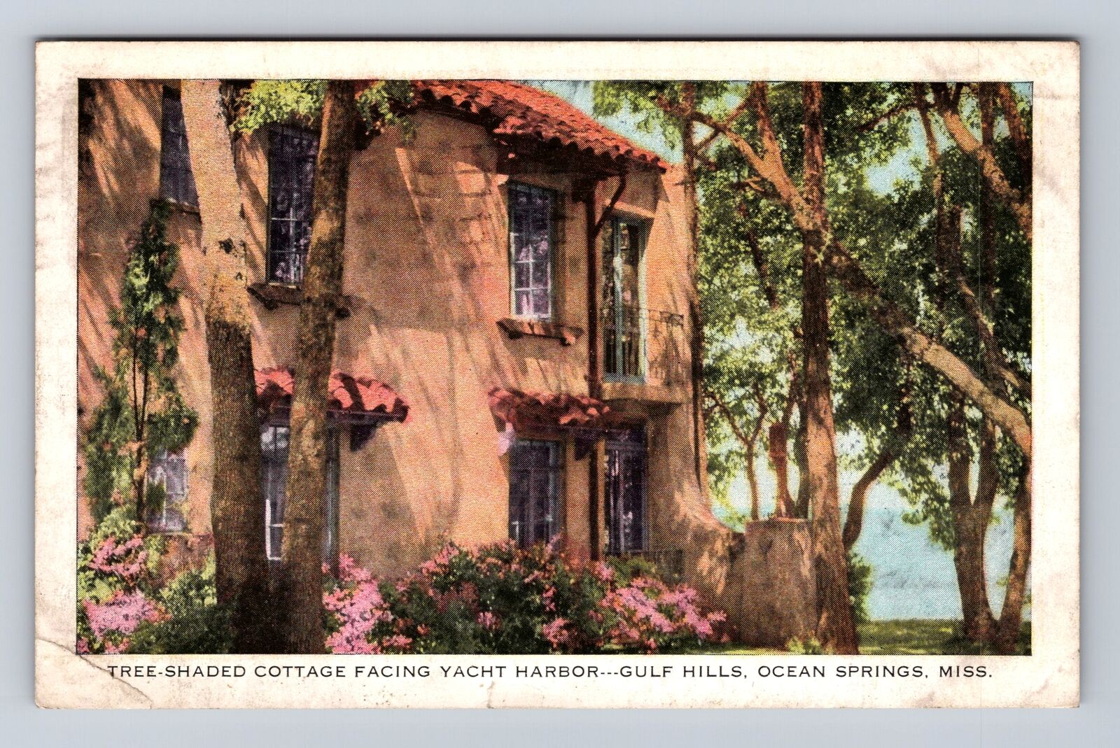 Ocean Springs MS-Mississippi, Gulf Hills, Shaded Cottage, Vintage c1940 Postcard