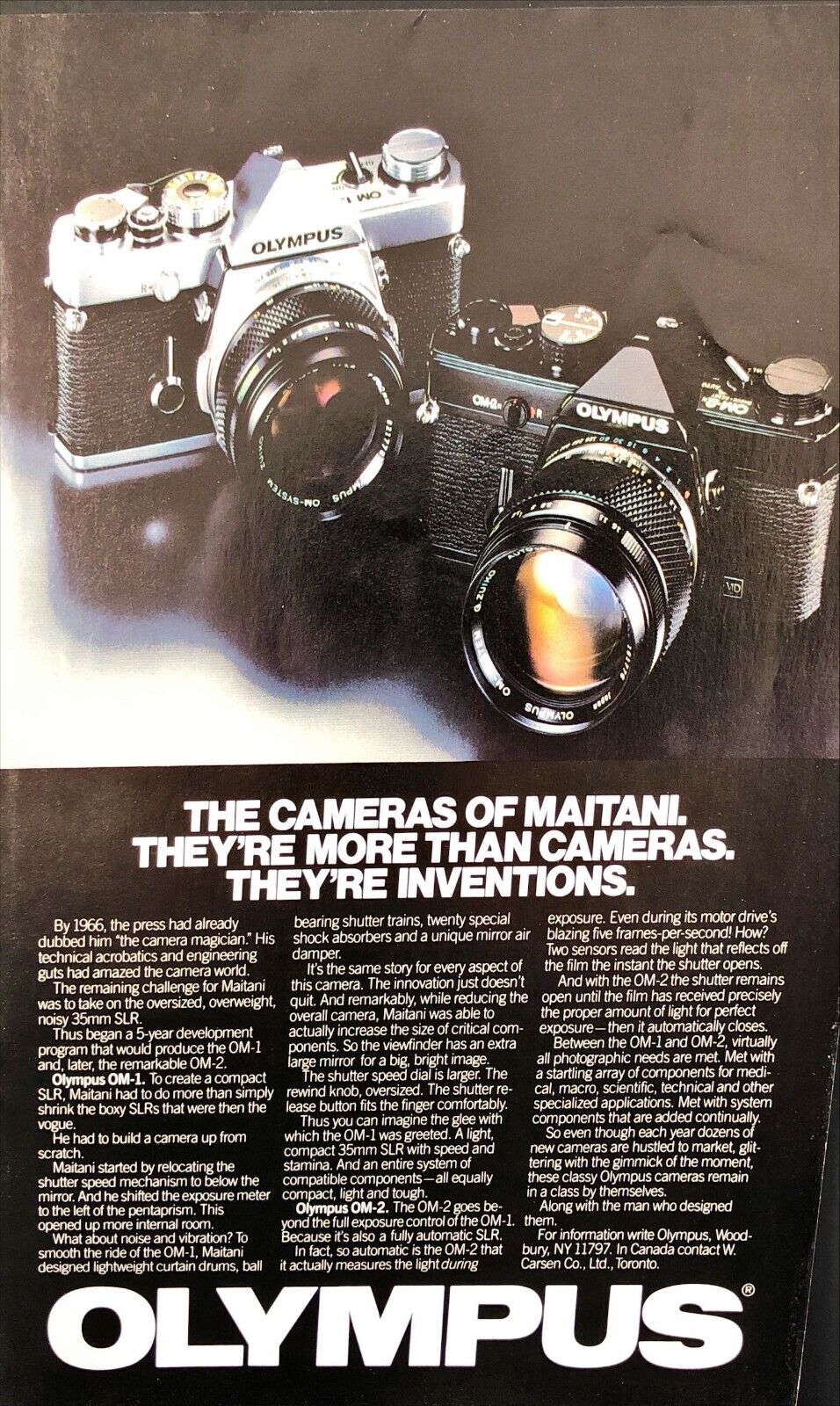 Olympus Cameras of Maitani OM-2 Woodbury NY Vintage Print Ad 1980