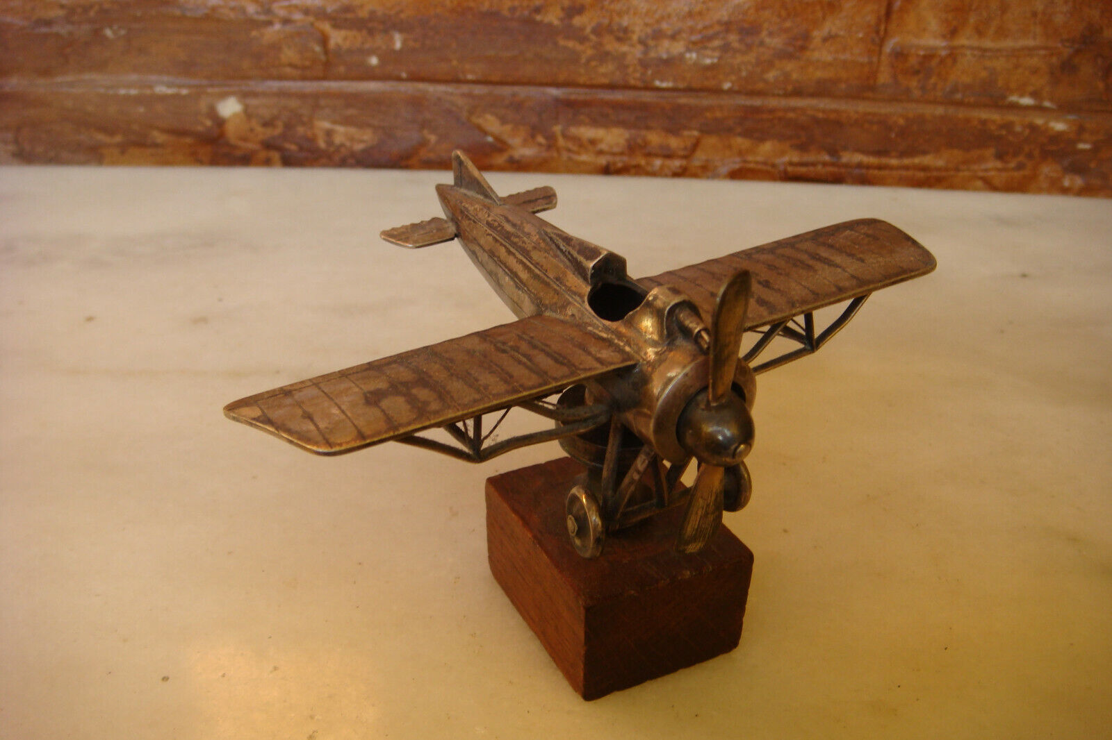RARE OLD 1920 WWI MILITARY Airplane Plane Model HANDMADE Metal SILVERED type