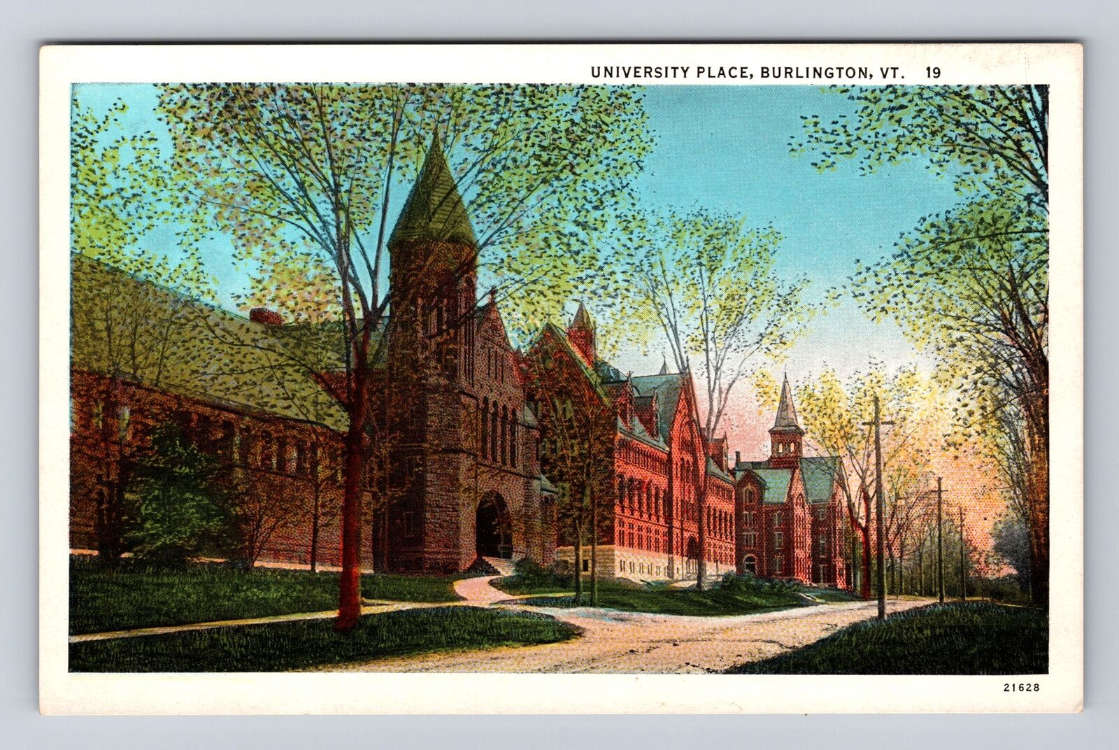 Burlington VT-Vermont, University Place, Antique, Vintage Souvenir Postcard
