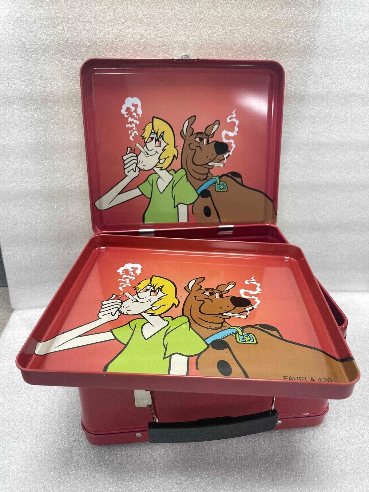 Metal Stash Box with Rolling Tray  Old School Lunch Box Collectibles