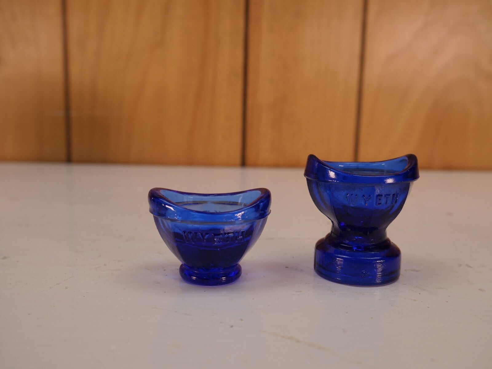 2 Vintage Wyeth Glass Eye Wash Cups Cobalt Blue