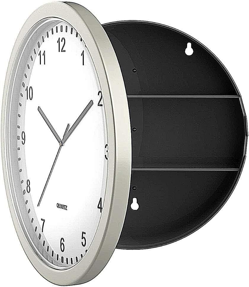 Yosogo Wall Clock Safe with Hidden Storage Compartment, Fully Silver, White 