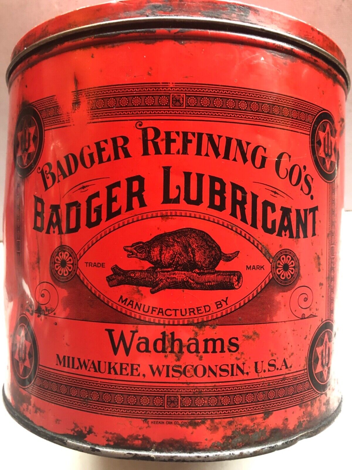 Vintage Badger Lubricant Tin Wadhams Badger Refining Co\'s
