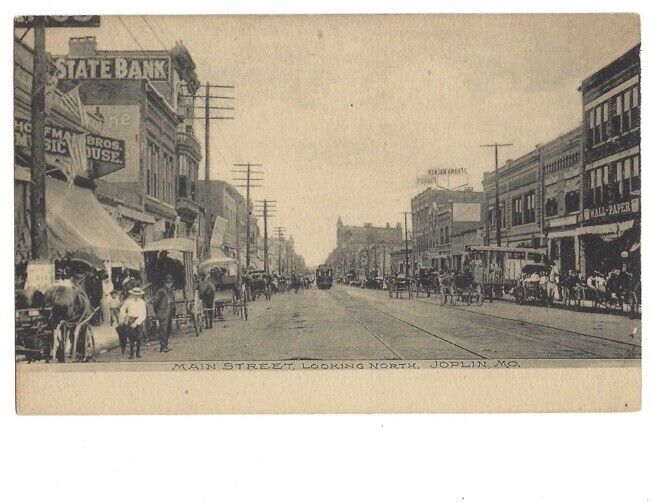 c1900 Main St Street Looking North Joplin Missouri MO Albertype Signs Postcard