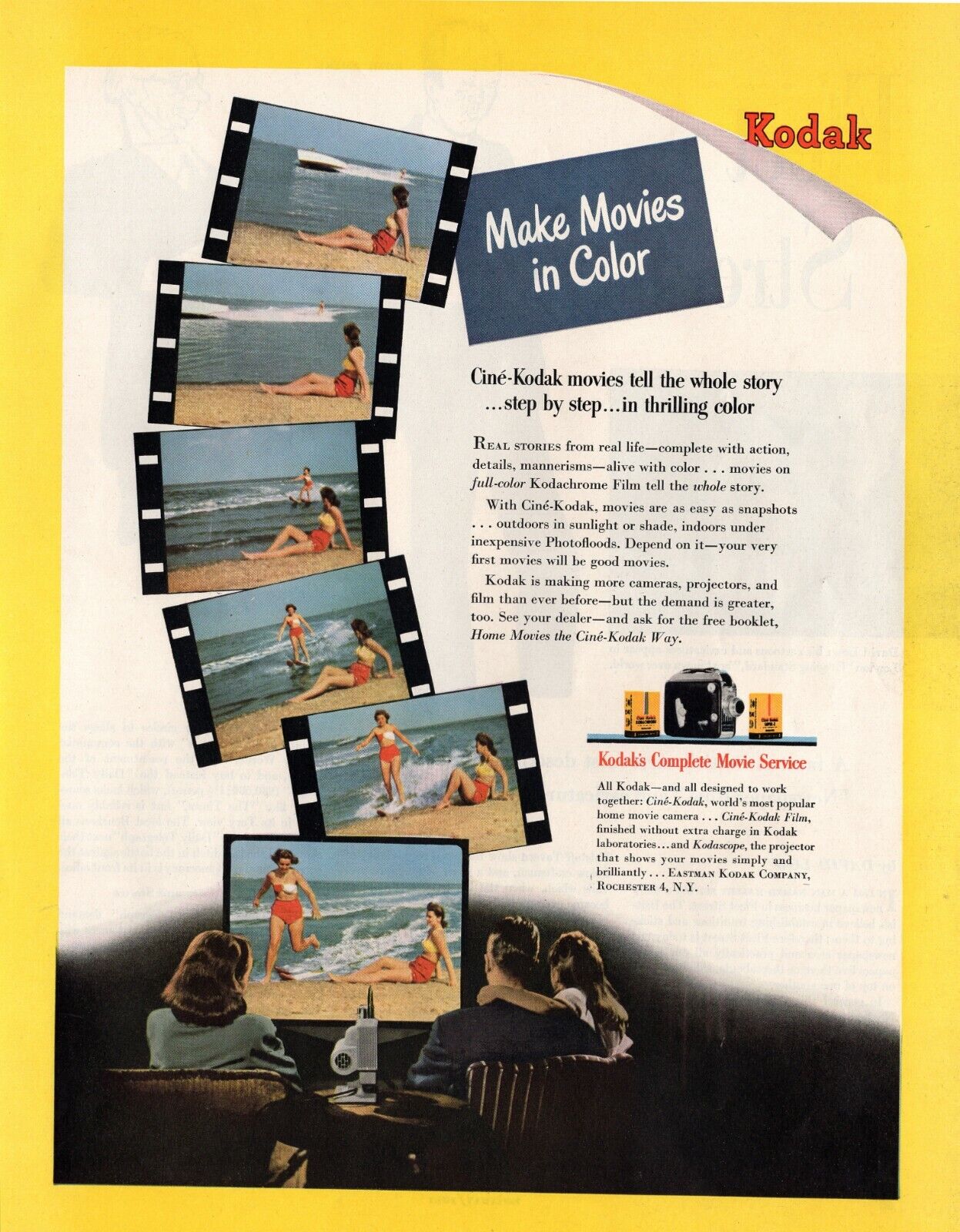 1947 Kodak Make Movies In Color Cine-Kodak Kodachrome Film Advertising Print Ad