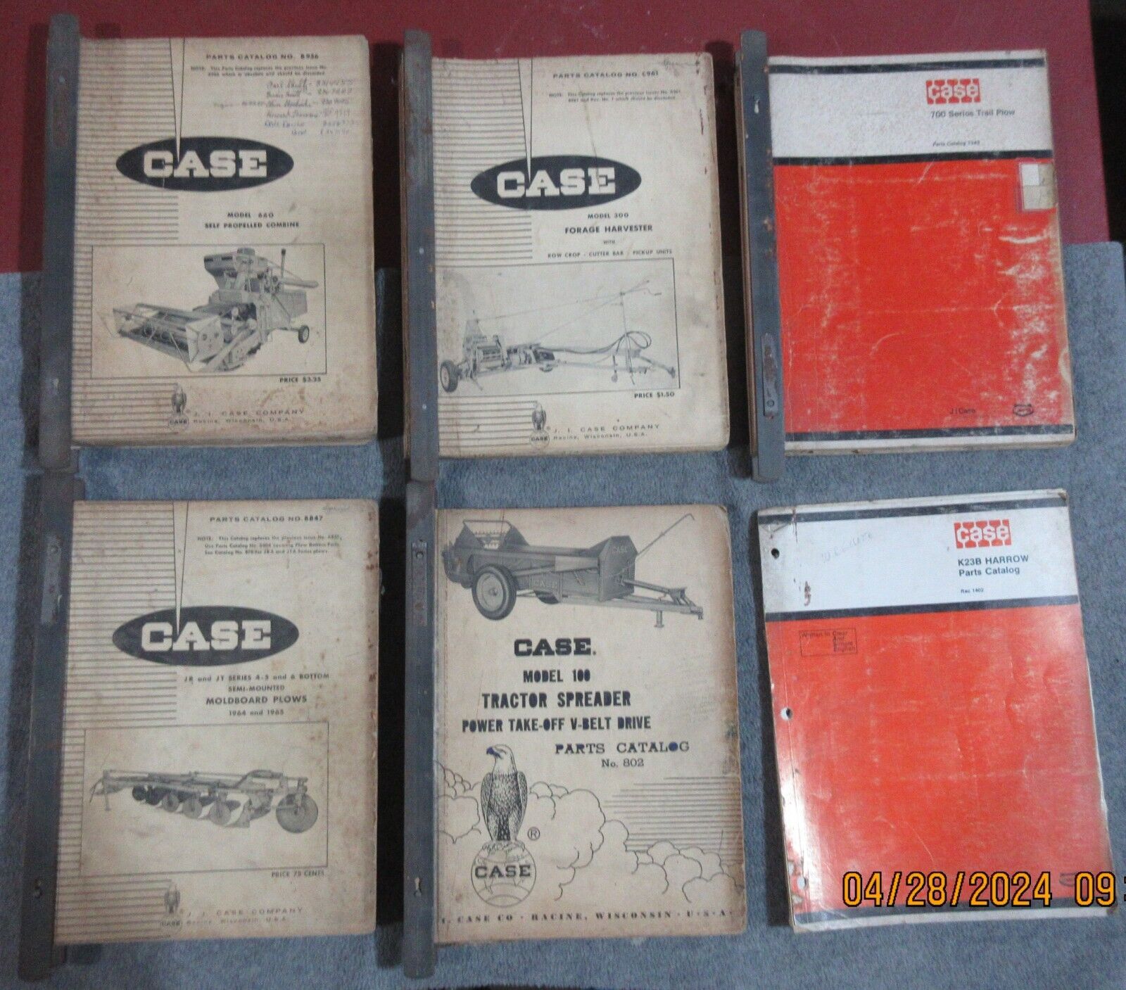 Vintage JI Case Parts Catalog Lot Combine Corn Picker Plow Manure Spreader CASE