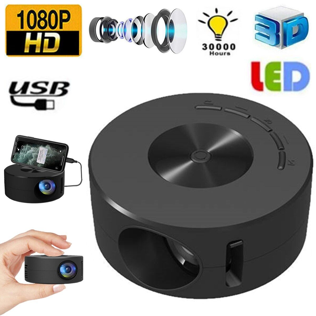 Mini Projector LED HD 1080P Home Cinema Portable Office Theater Movie Projector