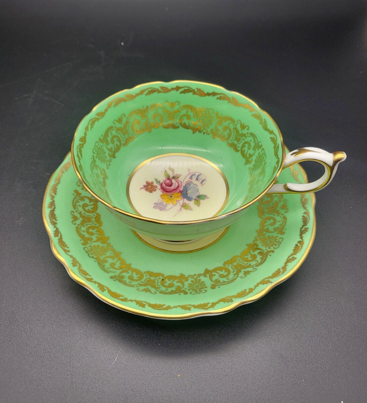 Paragon Double Warranted By Queen Mary Teacup Saucer Set  Cabbage Rose 1939 