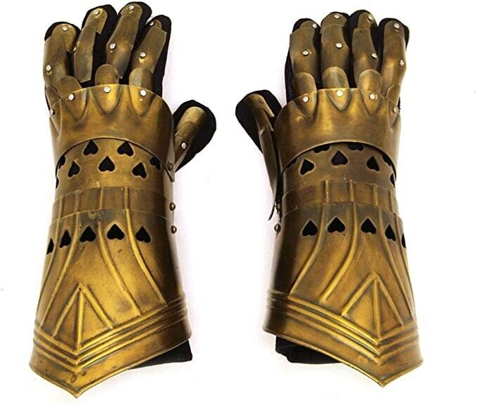 Metal Gothic Knight Style Gauntlets Wearable Gold Medieval Armor Gloves
