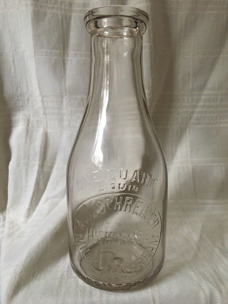 Vintage Quart Milk Bottle A. J. Schreiner Dairy Rochester New York 1946