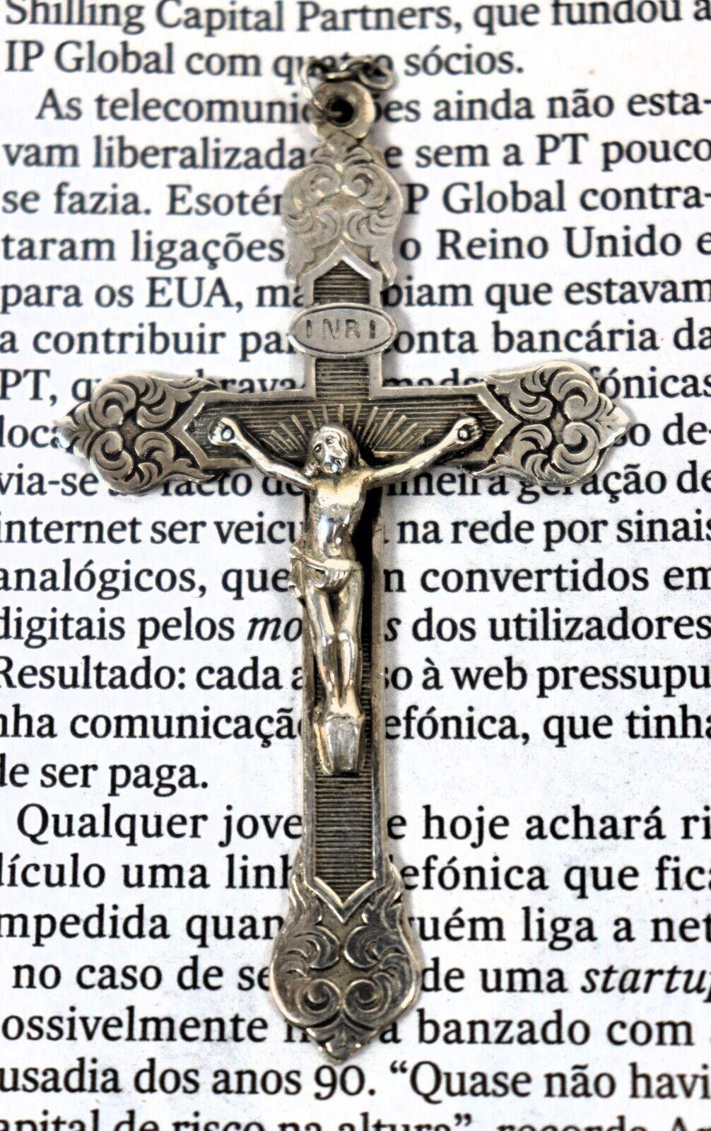 1900 Antique Sterling Silver Ornate Crucifix with Great Detail