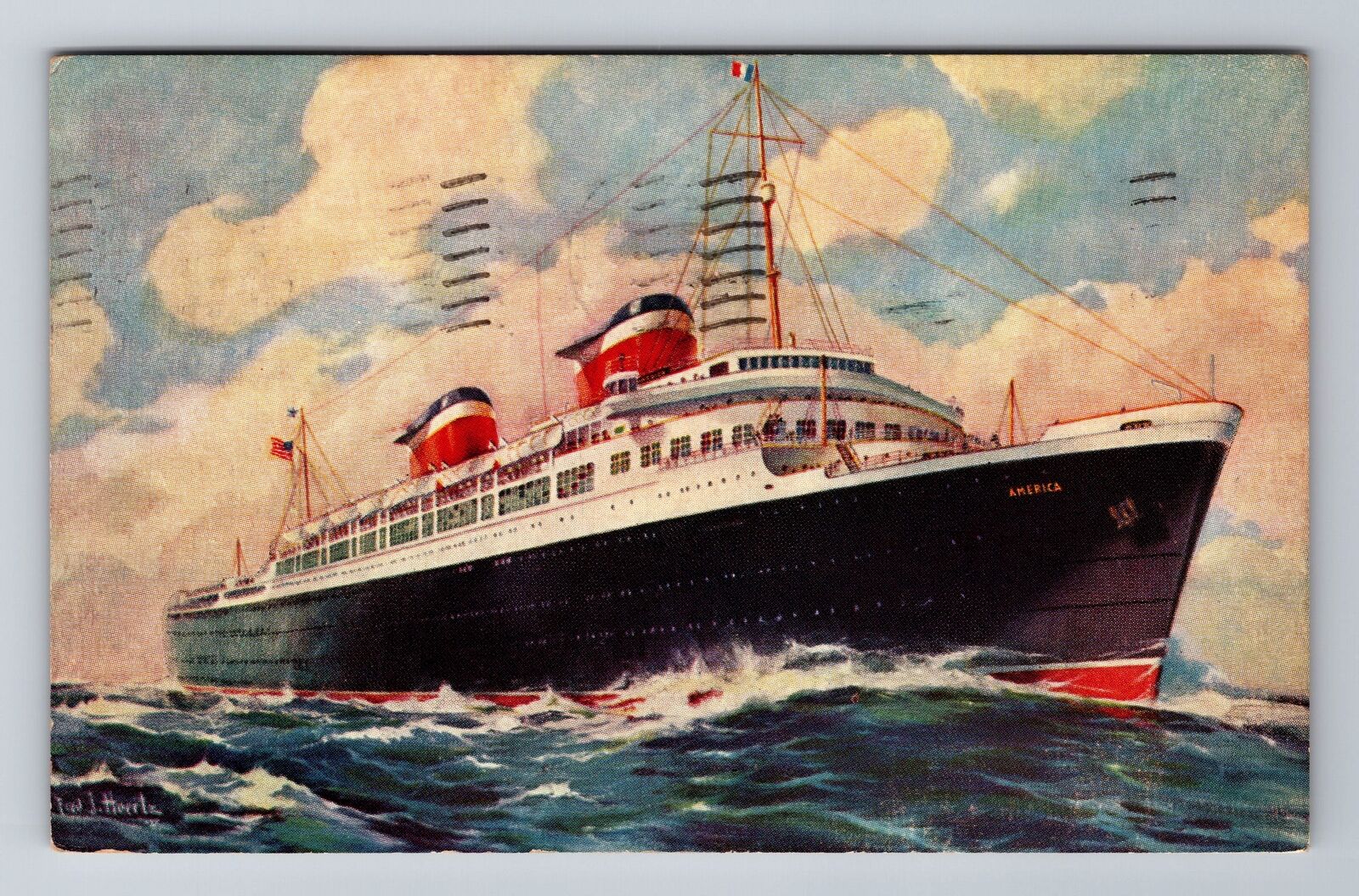 United States Lines, Ship, Transportation, Vintage c1940 Souvenir Postcard