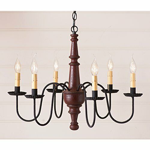 Primitive Country Farmhouse Colonial Harrison Wood Chandelier in American Red