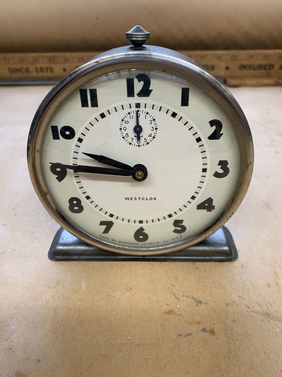 Vintage Westclox America Style 5 1935-1957 Wind Up Alarm Clock Silver Sleek