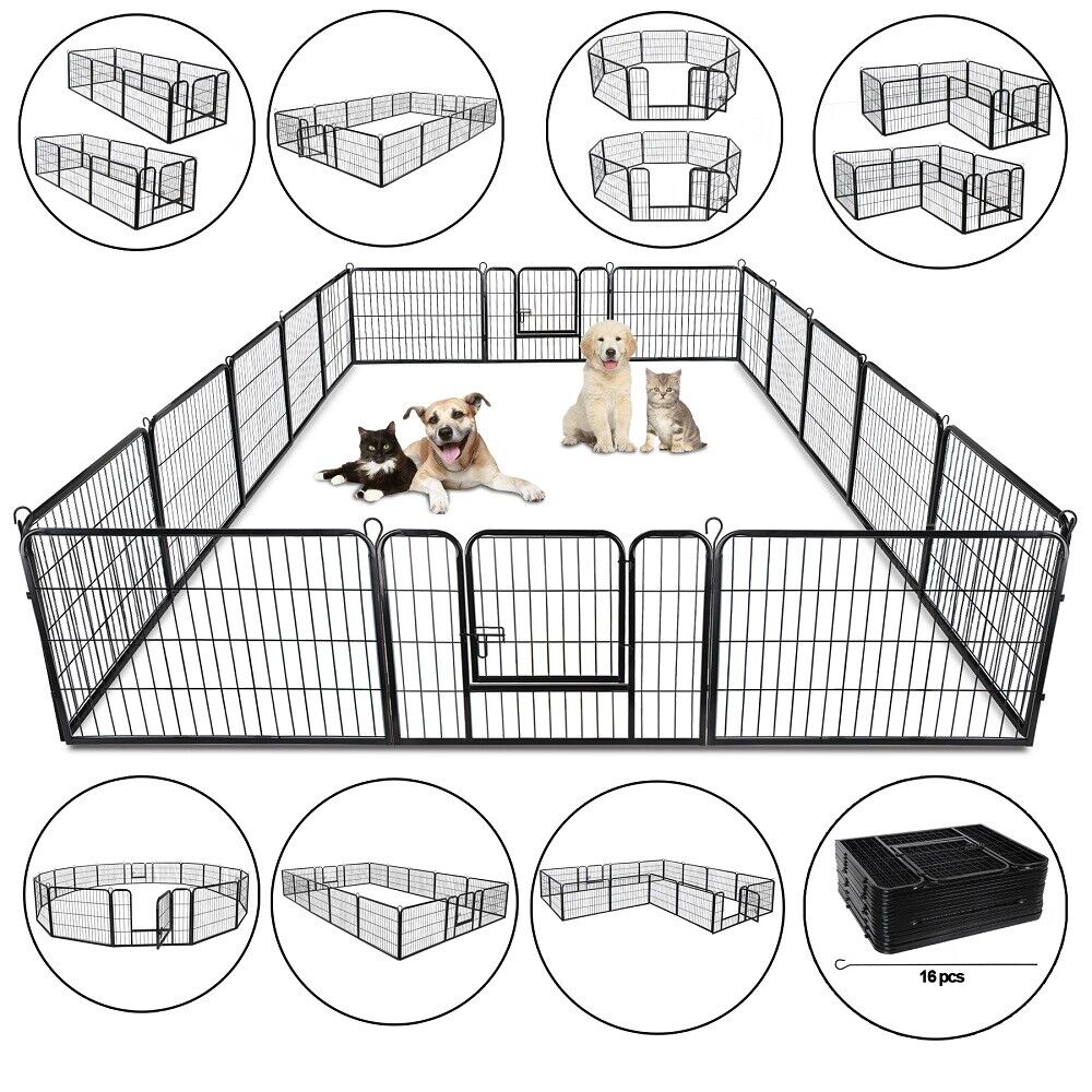 Expandable 16 Panel Dog Kennel Exercise Playpen Multiple Shape Safe For Pet 24\